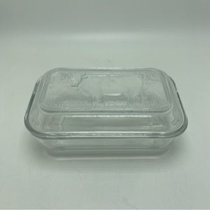 Vintage Arcoroc French Glass Butter Dish With Cow Design Lid